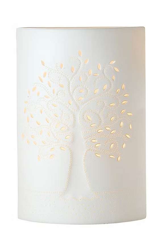 Weiße Porzellan Lampe LEBENSBAUM 28 cm