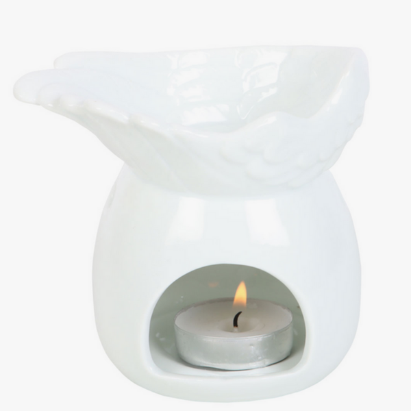 Duftlampe für Teelicht ENGELFLÜGEL weiß aus Keramik 12 cm